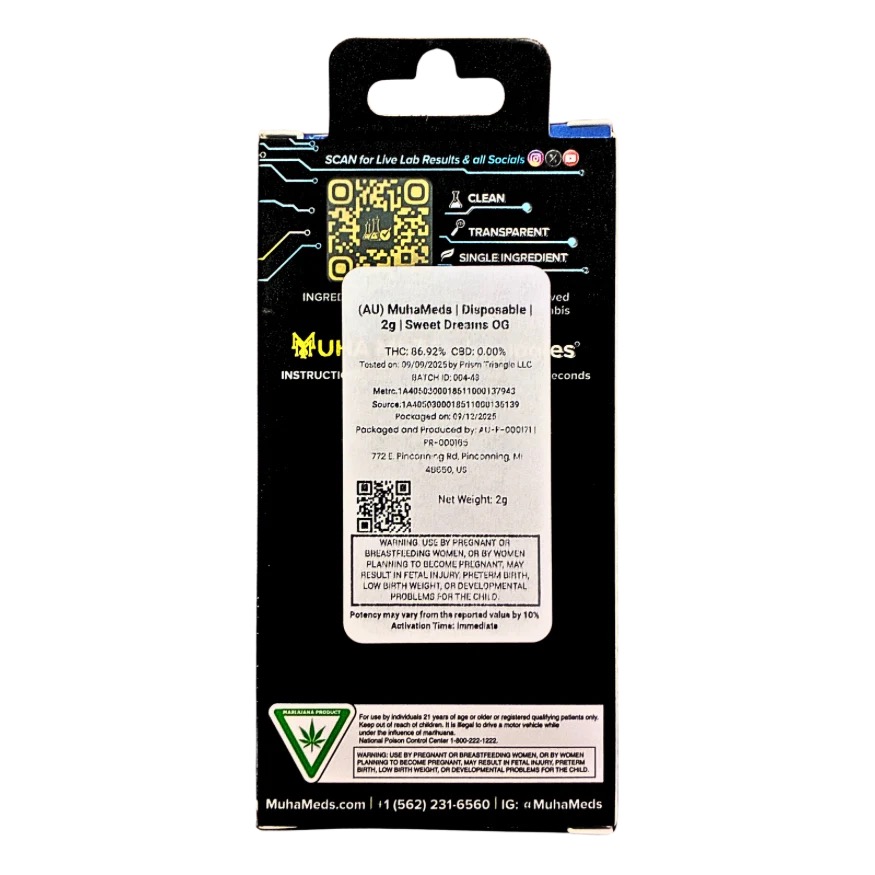 MUHA MEDS 2G DISPOSABLE “SWEET DREAMS OG” MUHA MEDS 2G DISPOSABLE “SWEET DREAMS OG”