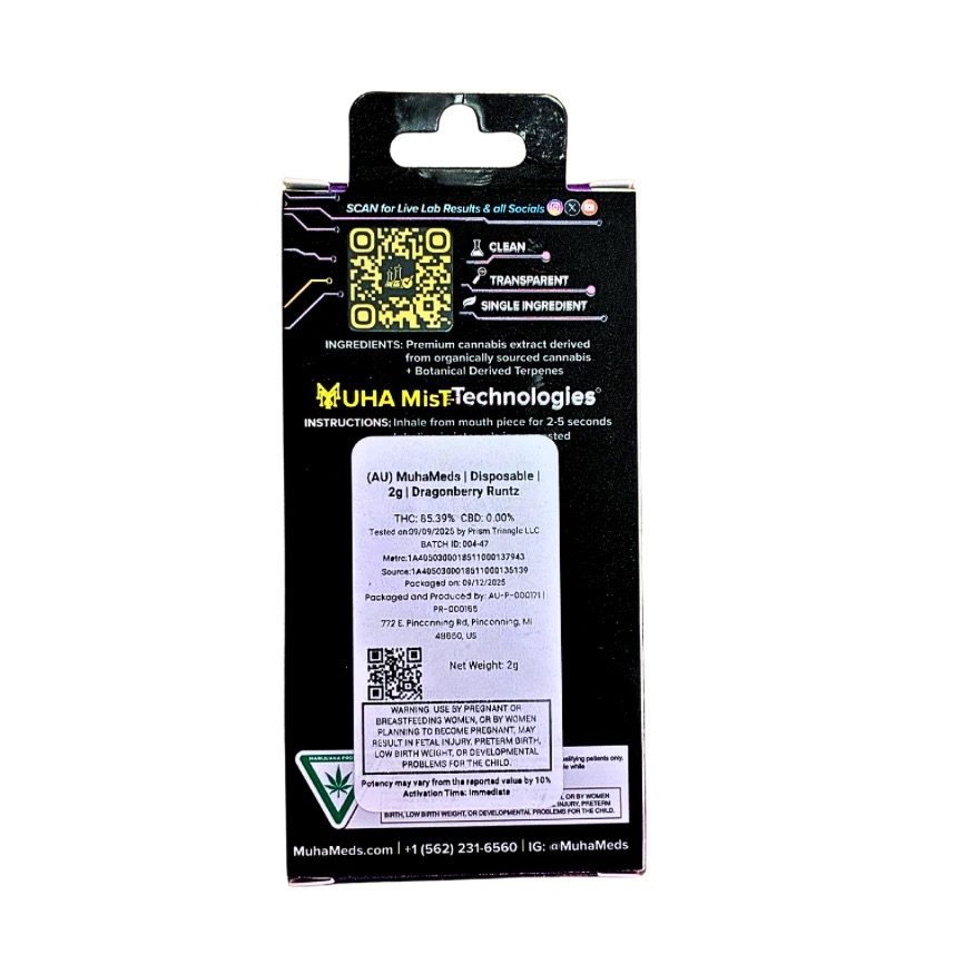 MUHA MEDS “DRAGON BERRY RUNTZ” 2G DISPOSABLE